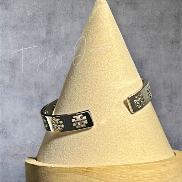 NEW!  Tory Burch Silver Logo T Pierced Logo Cuff Bracelet - Picture 4 of 4